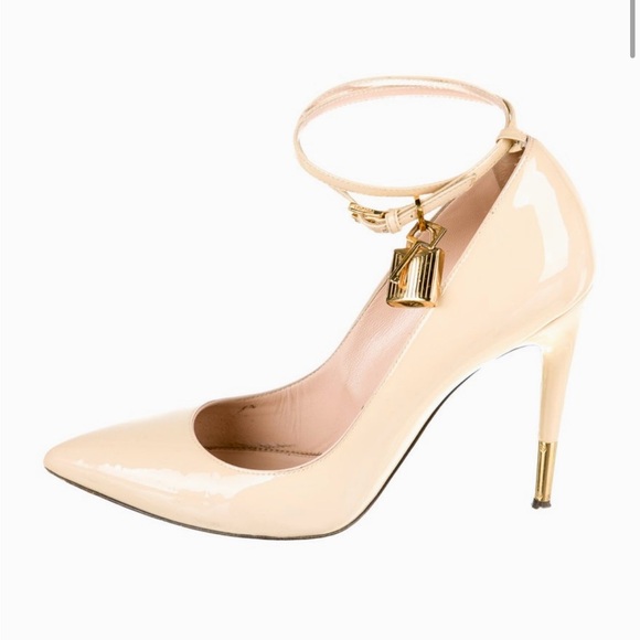 Tom Ford Nude Patent Padlock Leather Heels, SZ:9.5 US/39.5 EU - Picture 1 of 8